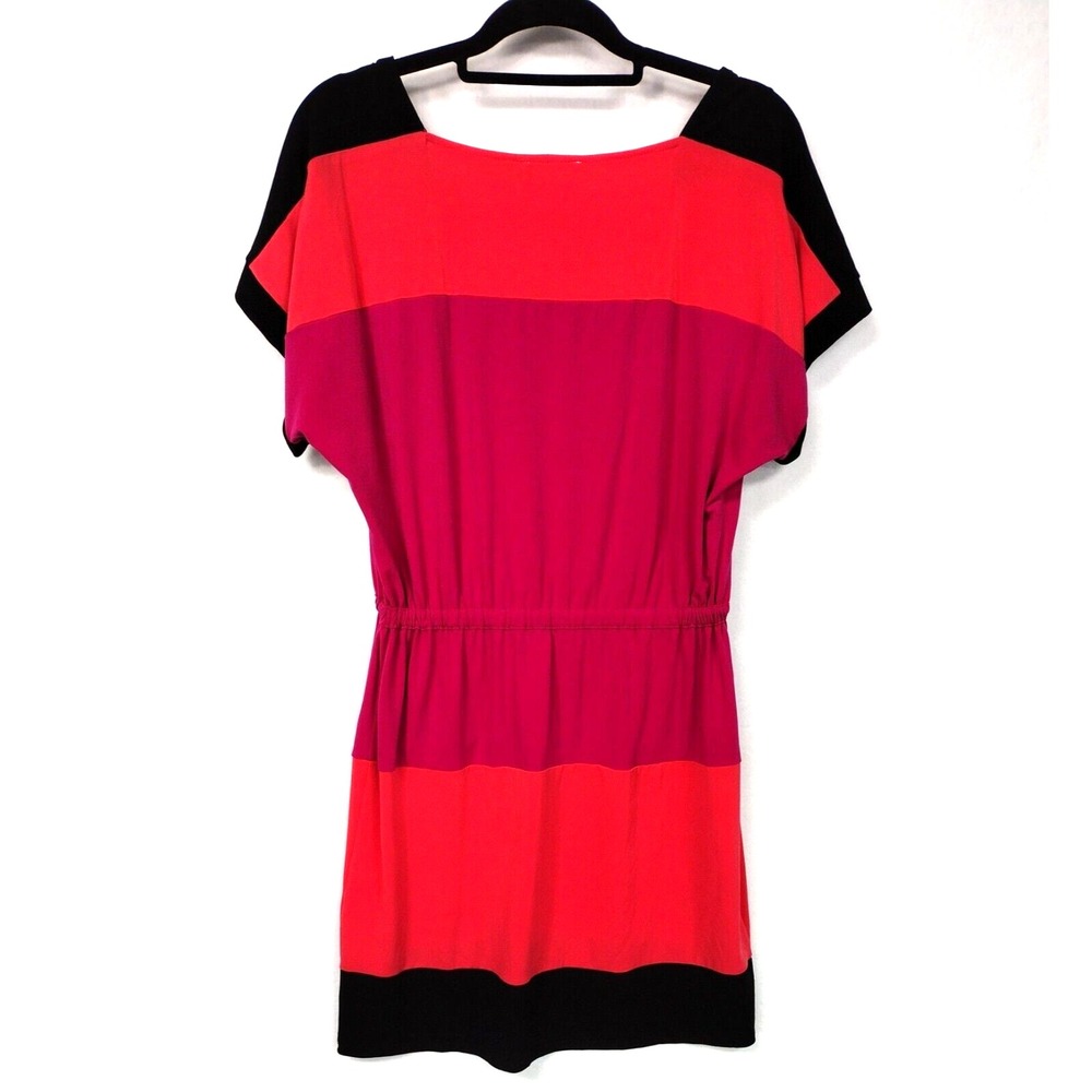 Maggy L Women 10P Mini Dress Pink Colorblock Elastic Tie Waist Short Sleeve